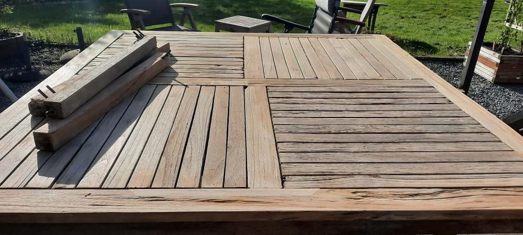 table jardin teck 150x150cm occaz, Jardin & Terrasse, Enlèvement, Utilisé, Carré