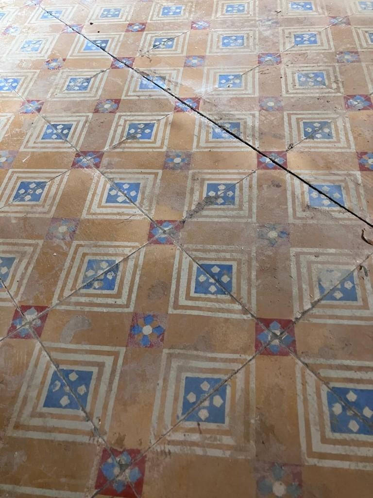 Antieke Tegelvloer in geometrisch patroon, Doe-het-zelf en Bouw, Ophalen, Gebruikt, Minder dan 20 cm, Minder dan 20 cm