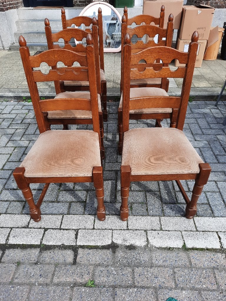6 Houten stoelen, Ophalen, Hout, Gebruikt, Bruin