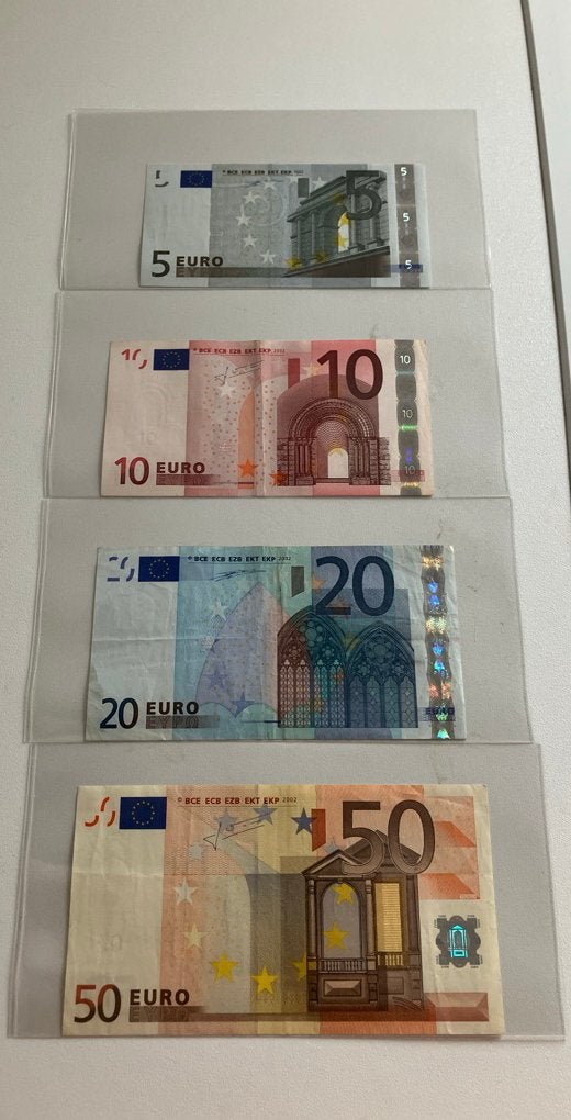 Set van 4 eurobiljetten 2002 Duisenberg/Trichet, Postzegels en Munten, Bankbiljetten | Europa | Eurobiljetten, Ophalen of Verzenden