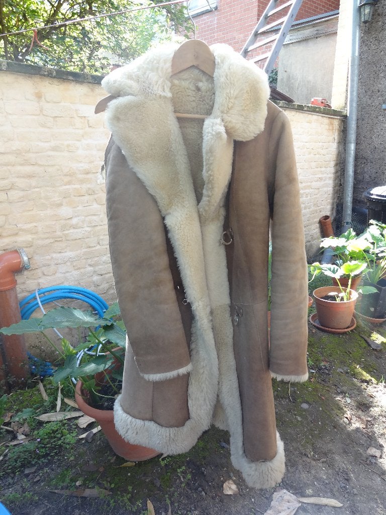 manteau en peau de mouton retrournée Vintage, Enlèvement, Porté, Beige