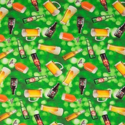 OUTLET : Jersey stof digitaal met bierprint, Hobby en Vrije tijd, Stoffen en Lappen, 120 cm of meer, Ophalen of Verzenden, Katoen