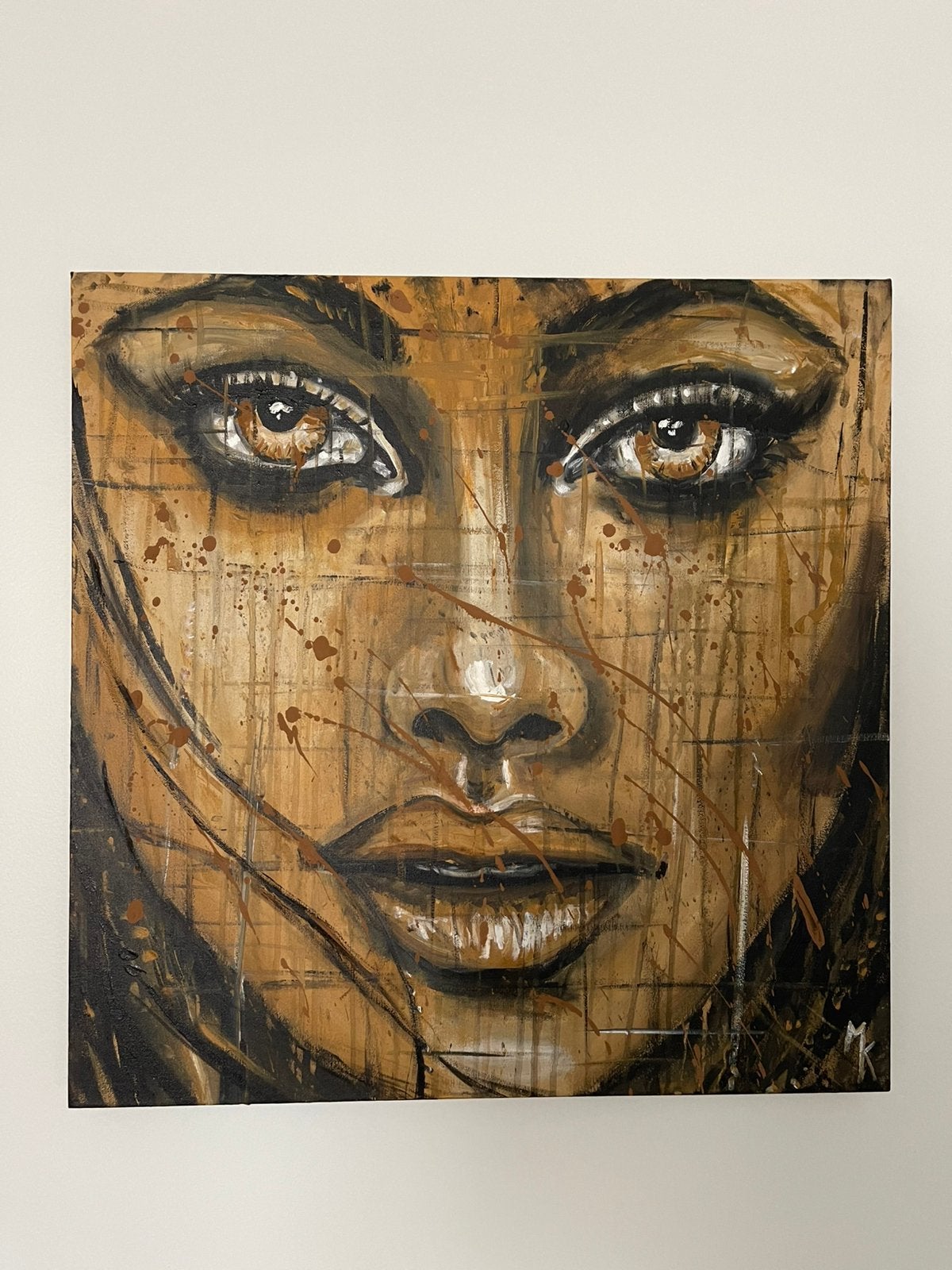 Middelgroot modern schilderij bruintinten Mk Art, Ophalen, Gesigneerd, Acrylverf, Figuren