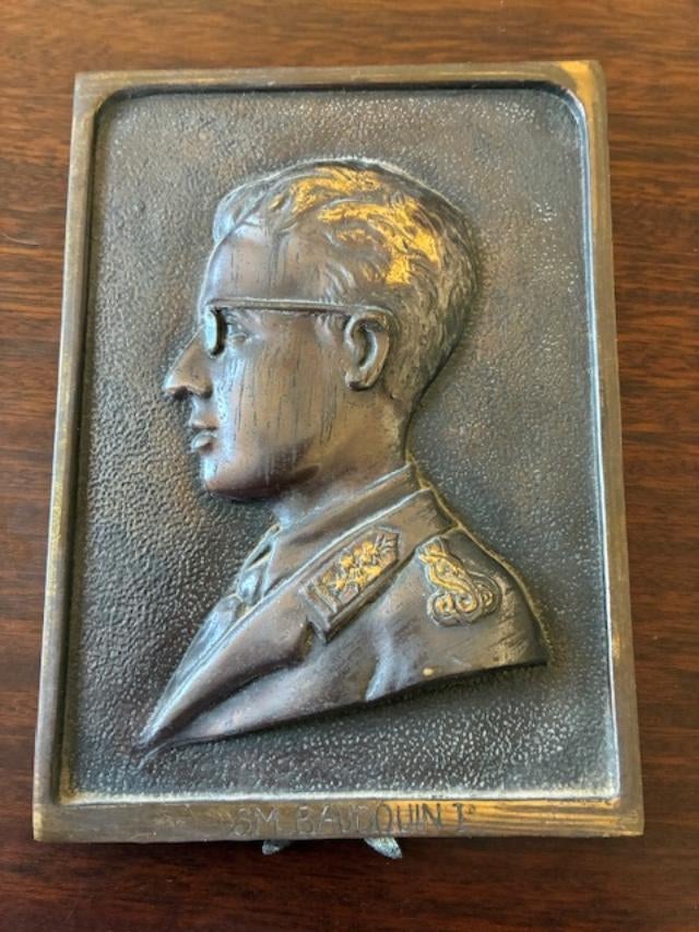 Koning Boudewijn - bronzen plaquette, Ophalen of Verzenden, Gebruikt, Overige typen