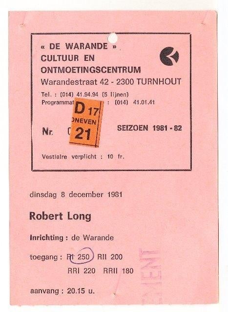 (m24) Robert Long, inkomticket, Verzenden