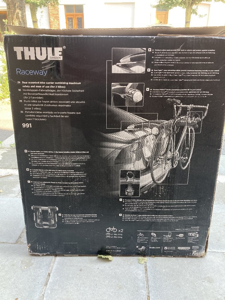 Porte vélos sur hayon Thule Raceway 991, Enlèvement, 2 vélos, Comme neuf, Porte-hayon