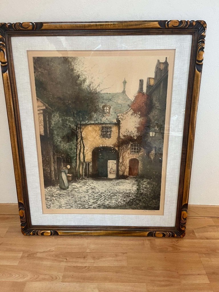 Belle eau-forte originale d’Alfred Van Neste – 252/350, Antiek en Kunst, Ophalen, Ets, Stadsgezicht, 50 cm
