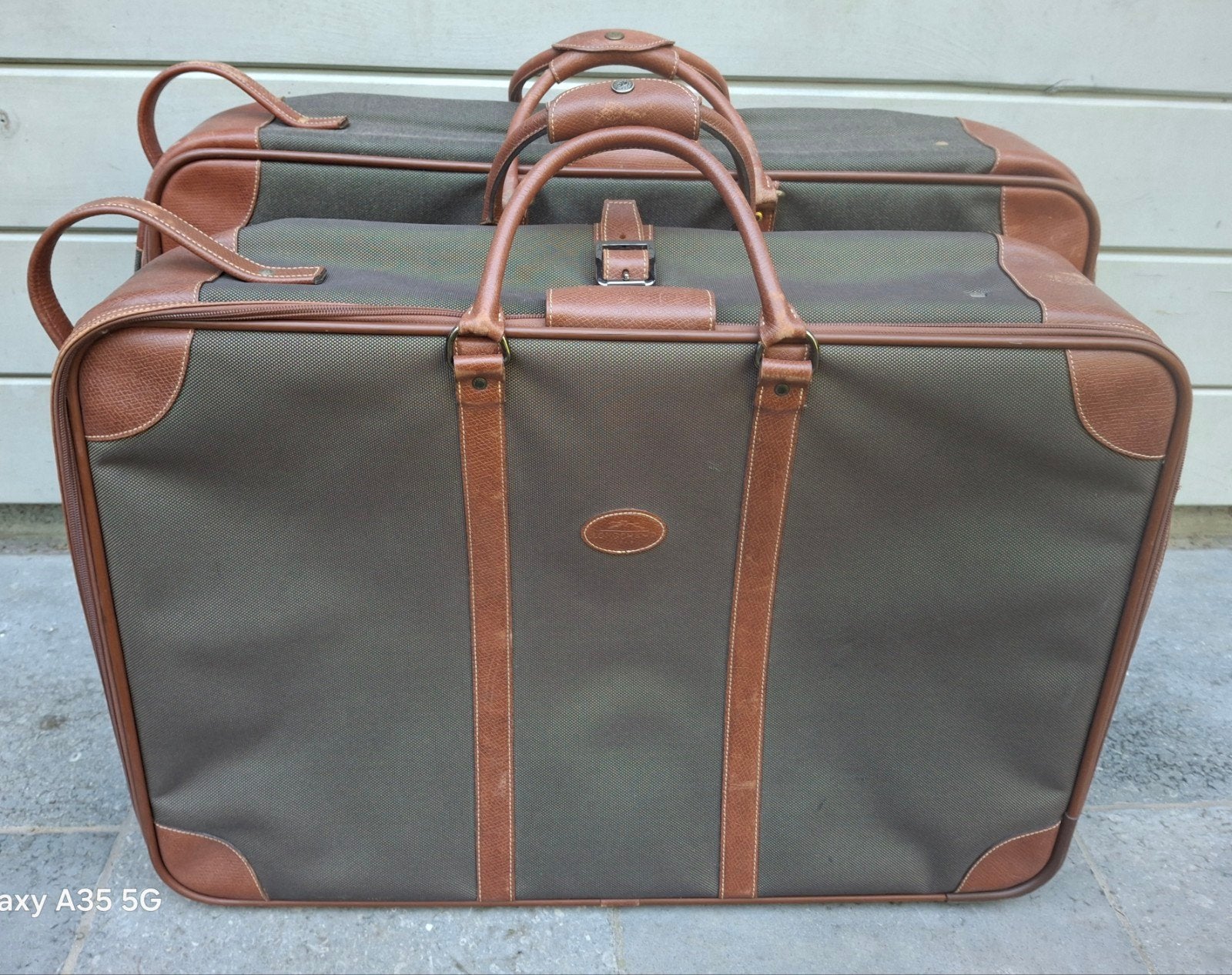 Paire de valises Longchamps/sac de voyage, Enlèvement, Utilisé, Vert, Roulettes