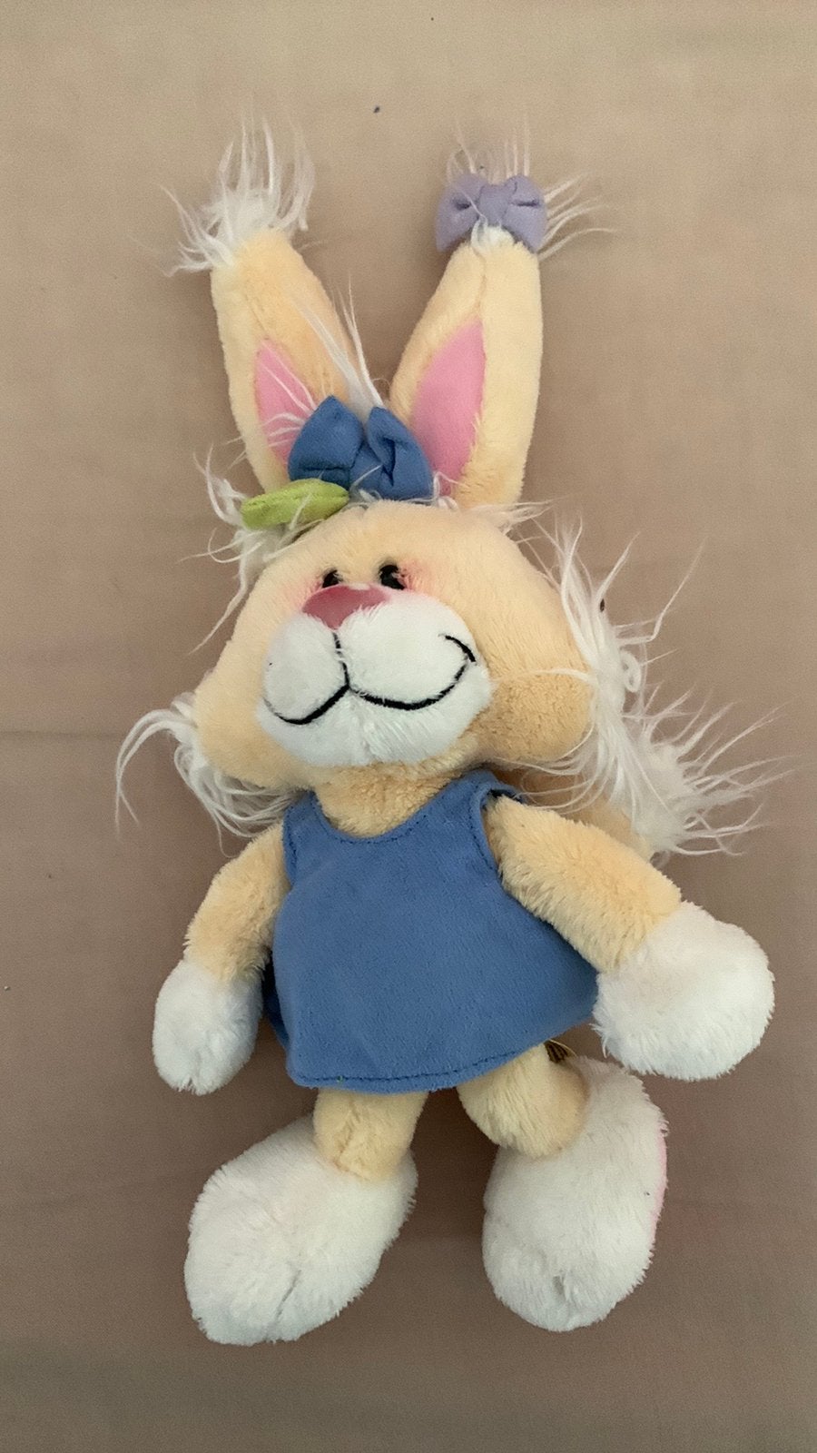 Vintage Mimihopps Knuffel ,Blauw Jurkje (Tekst op Voet!)26cm, Collections, Enlèvement ou Envoi, Mimihopps, Comme neuf, Peluche