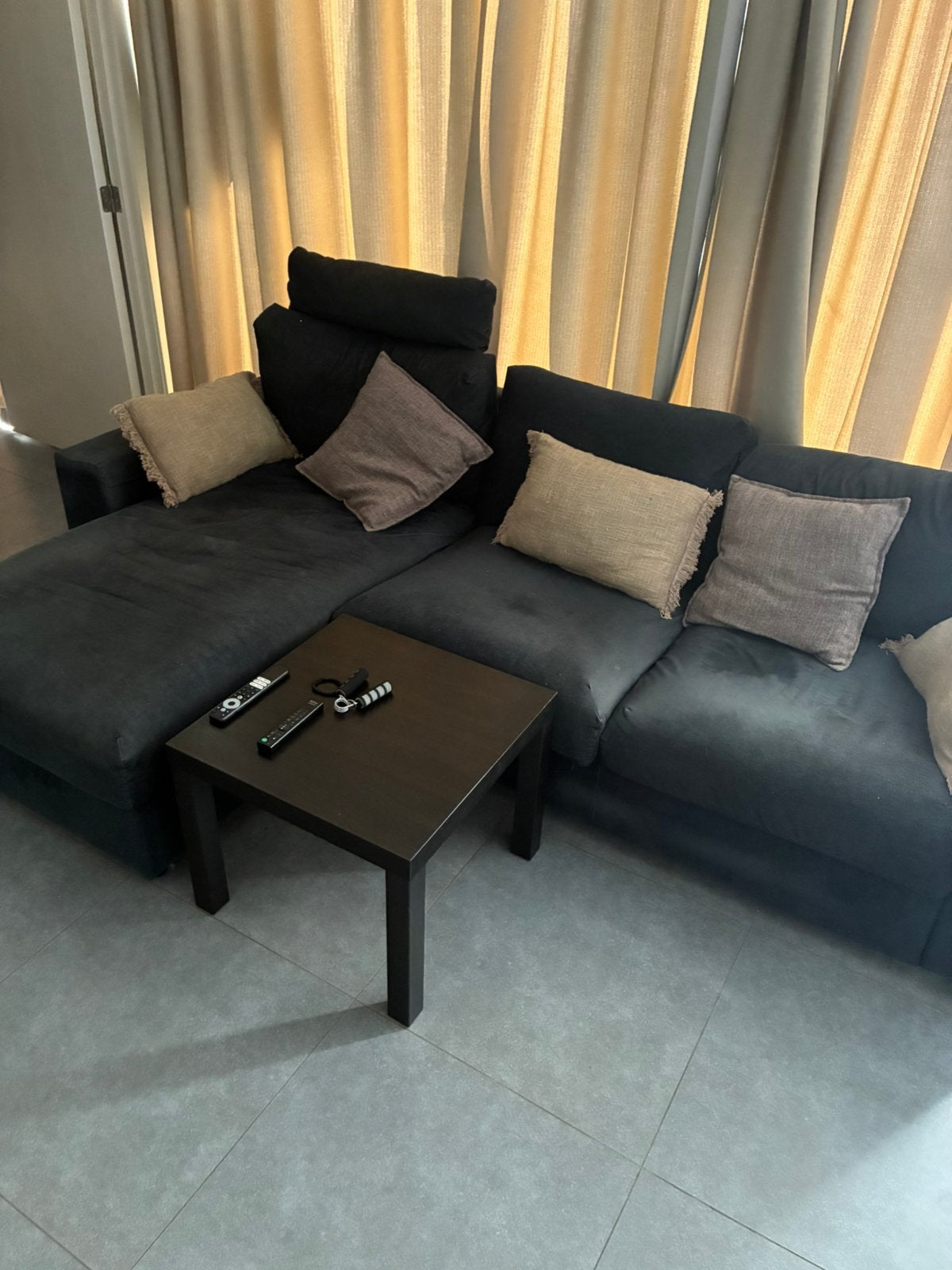 L-shape zetel (IKEA) + kleine koffietafel, Ophalen, Gebruikt, Stof