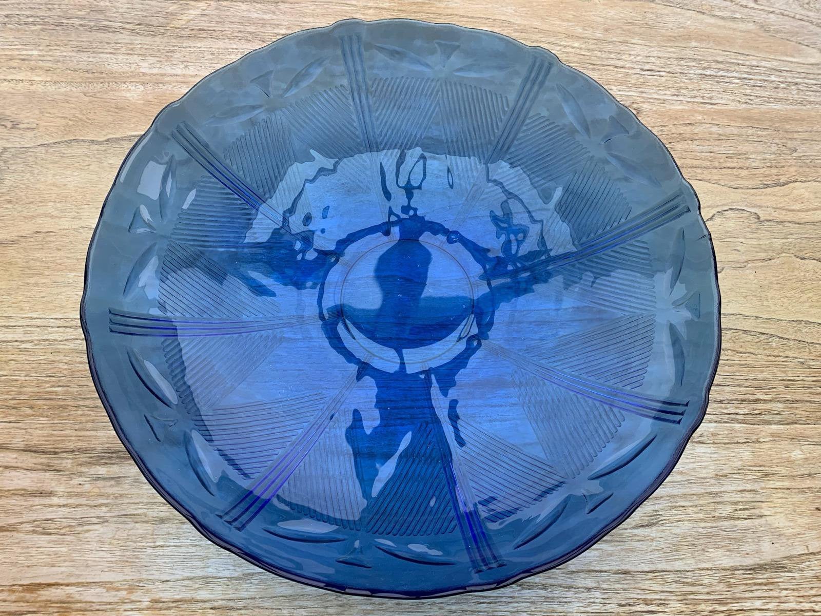 Schaal blauw glas, Ophalen, Zo goed als nieuw, Glas, Schaal
