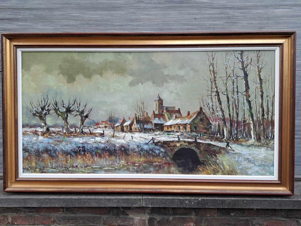 Huile sur toile paysage enneige signe mees, Enlèvement