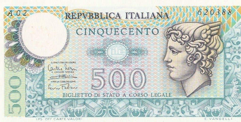 500 Lire Italia 14.02.1974 "Mercurio" unc, Ophalen of Verzenden, Italië, Los biljet
