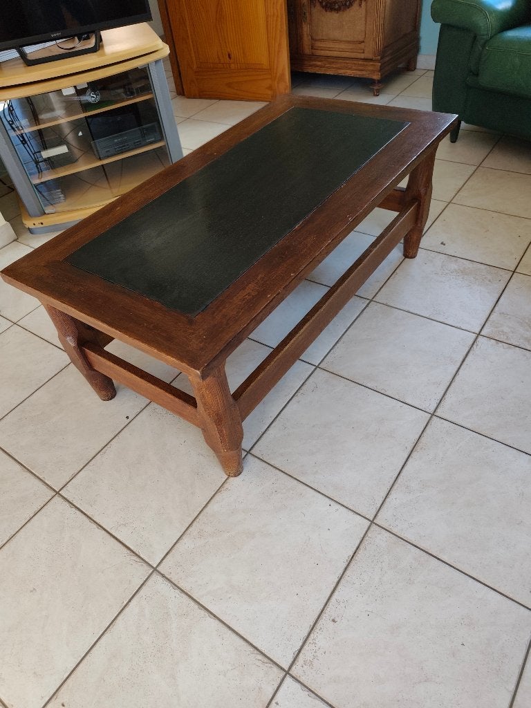 table basse chêne massif et pierre, Maison & Meubles, 100 à 150 cm, Enlèvement, Utilisé, 50 à 100 cm