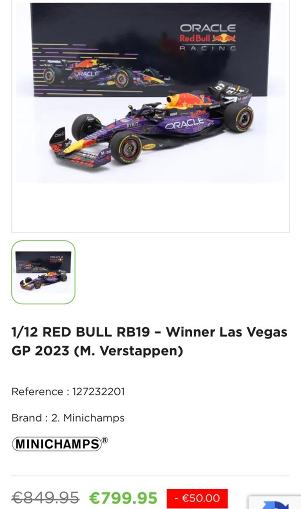 F1 RB 19 Verstappen 1:12, Hobby & Loisirs créatifs, Enlèvement ou Envoi, Neuf, Voiture, MiniChamps