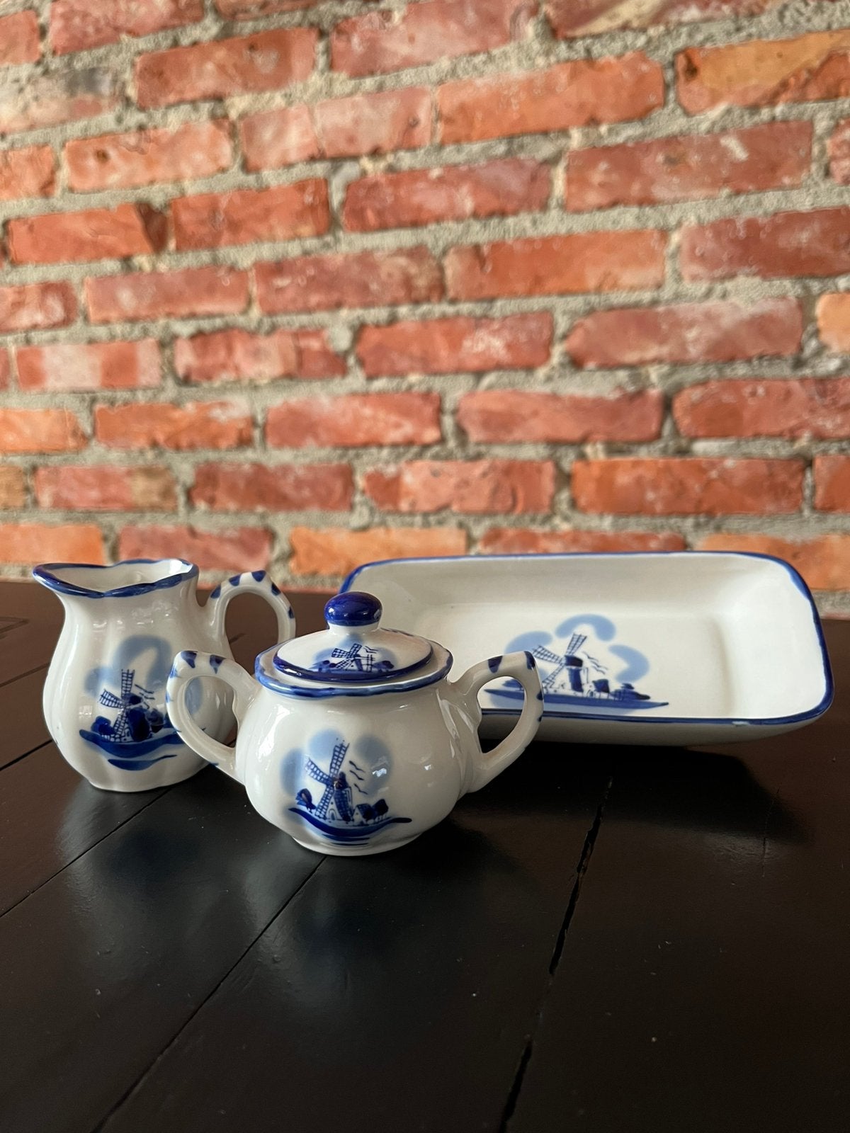 Delfts Blauw Suikerpotje, Melkkannetje en Dienblad Set, Antiek en Kunst, Ophalen of Verzenden