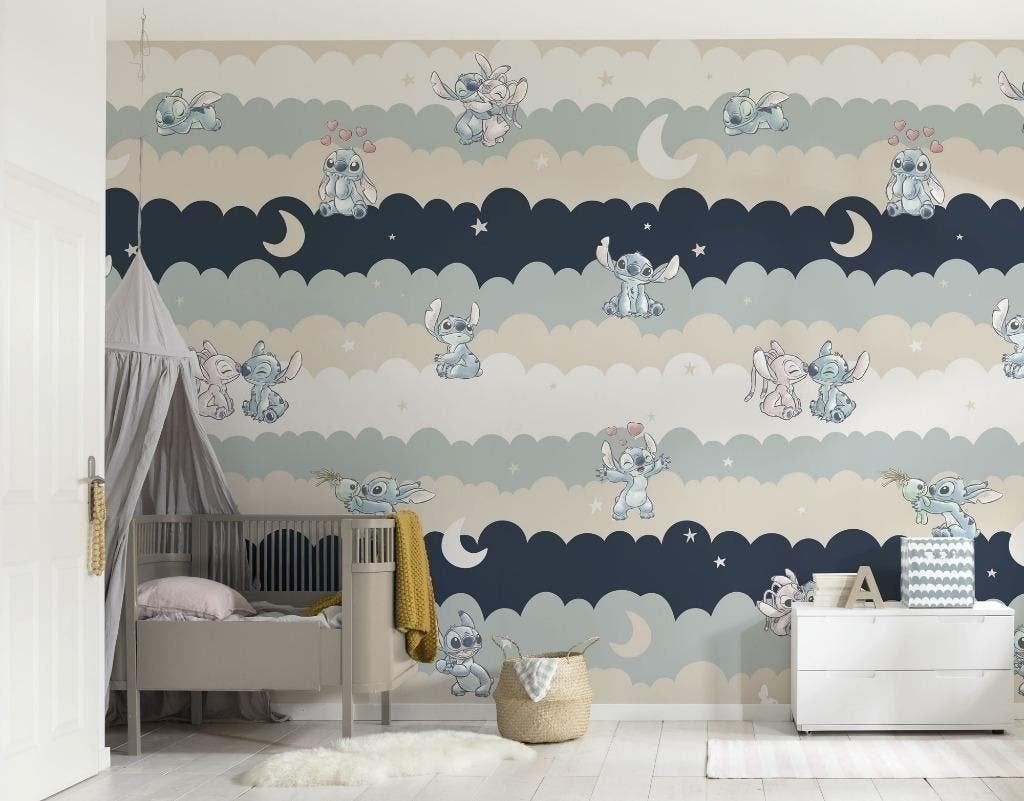 Stitch en Angel Vinyl Behang Cozy Clouds - 212x250 - Disney, Neuf, Multicolore, Disney, Décoration murale