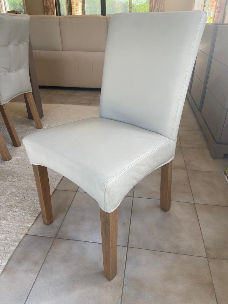 Set van 6 Leren Eetkamerstoelen, Huis en Inrichting, Stoelen, Ophalen, Zo goed als nieuw, Wit, Vijf, Zes of meer stoelen