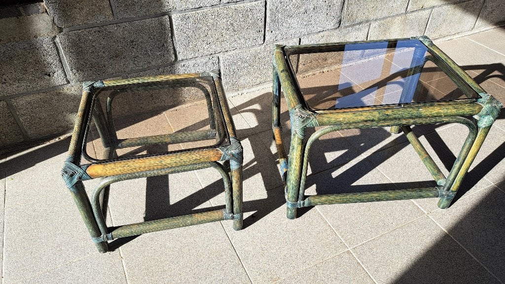 Bijzet tafeltjes in bamboe., Huis en Inrichting, Zo goed als nieuw, Rechthoekig, Hout, Ophalen