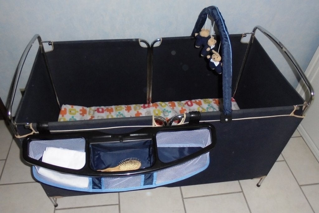 kinderbed opvouwbaar blauw, Kinderen en Baby's, Ophalen, Gebruikt, Minder dan 140 cm, Matras