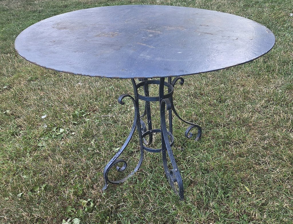 Ancienne table de jardin en fer forgé, Tuin en Terras, Tuintafels, Ophalen, Gebruikt, Rond, Metaal