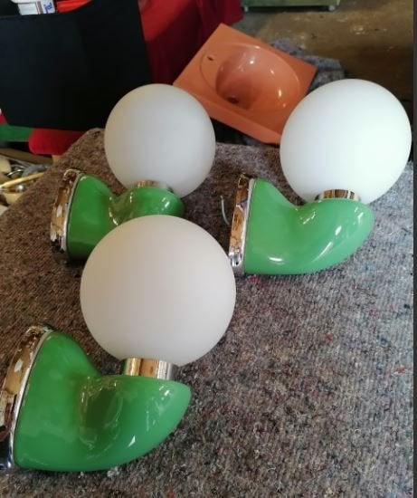 vintage set wandlampen Luigi Colani space age groen, Ophalen, Zo goed als nieuw, Glas, Space age