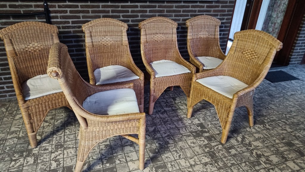 6 rotan zetel stoelen / zeteltjes samen voor 40 euro, Huis en Inrichting, Ophalen, Gebruikt