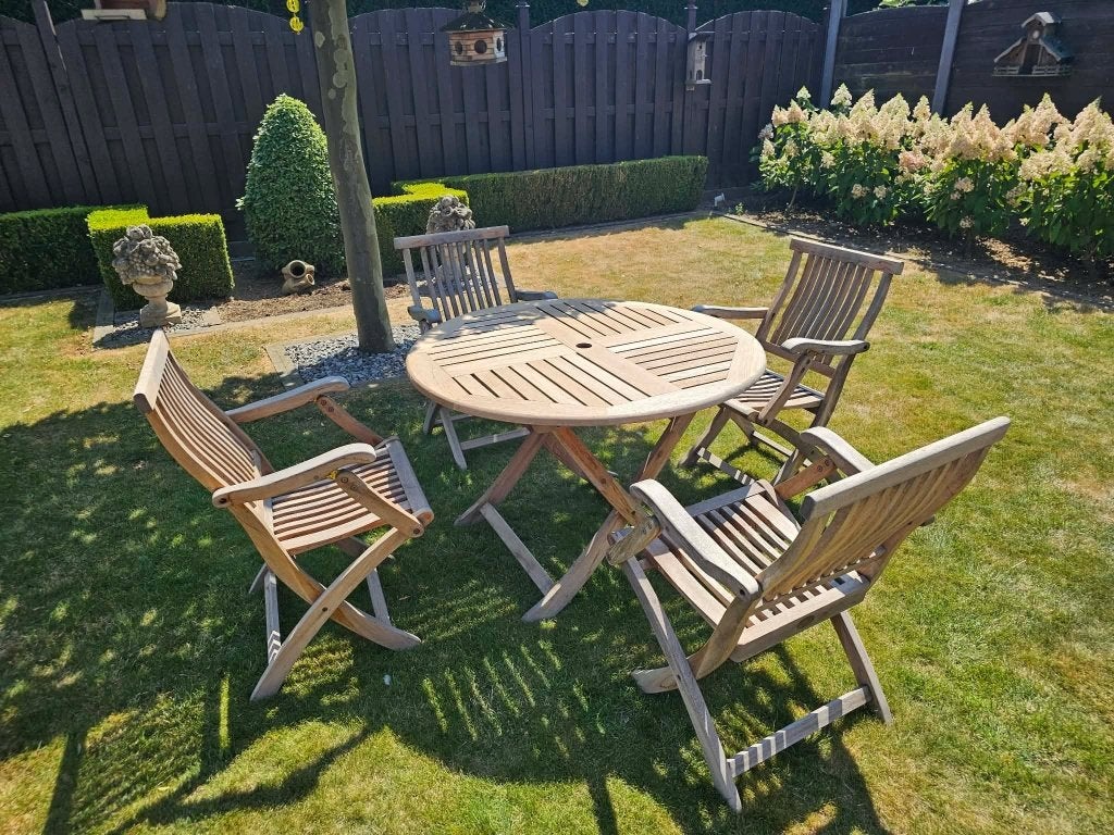 Teakhouten tuinset, Tuin en Terras, Ophalen, 4 zitplaatsen, Gebruikt, Teakhout