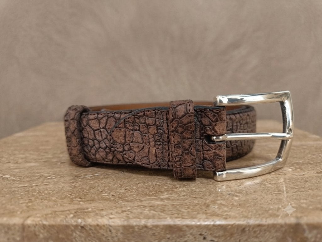 Riem Bradbury voor heren - Bruin met structuur - Leer, Kleding | Heren, Riemen en Ceintuurs, 95 tot 105 cm, Bruin, Verzenden, Echt leder