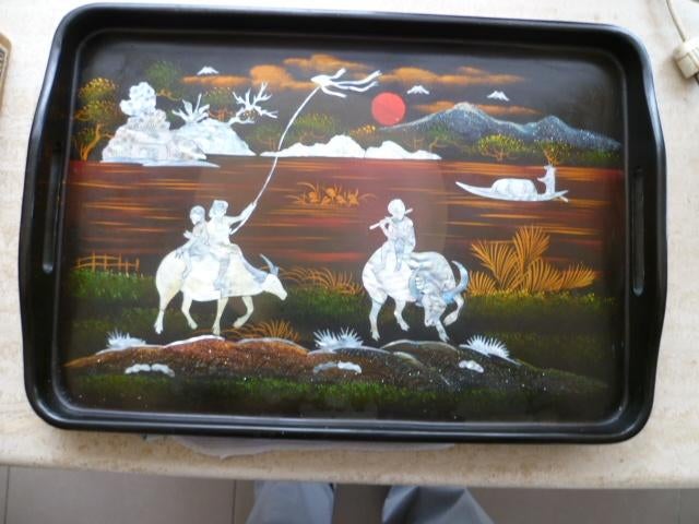 Prachtig Chinees dienblad met parelmoer inleg, Antiek en Kunst, Ophalen of Verzenden