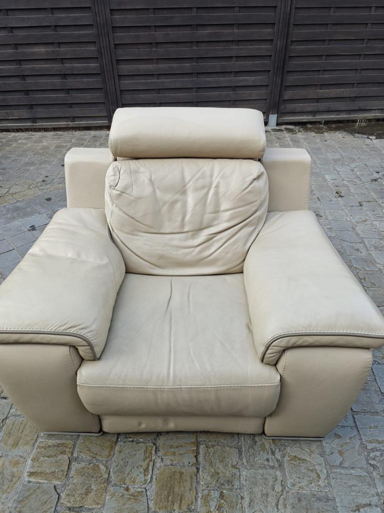 Beige Lederen zetel (éénpersoons zetel), Huis en Inrichting, Ophalen, Zo goed als nieuw, Eenpersoons, Leer
