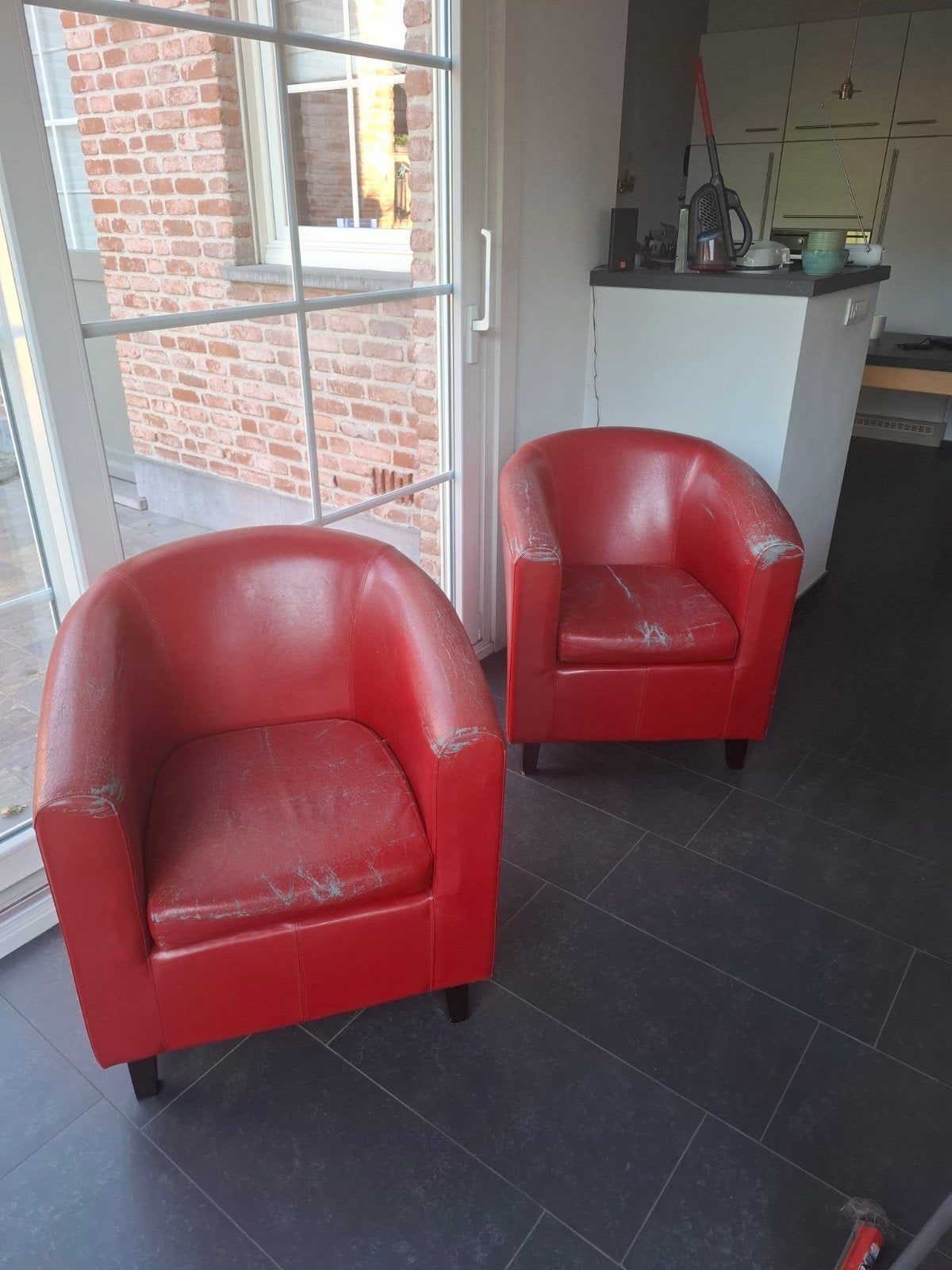 2 rode zeteltjes, Huis en Inrichting, Fauteuils, Ophalen, Gebruikt, Kunststof