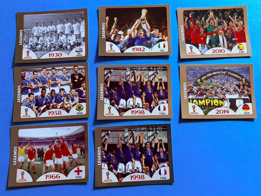 Lot 8 Panini World Cup Rusland 2018 Gold Edition Legends, Verzamelen, Stickers, Nieuw, Sport, Verzenden