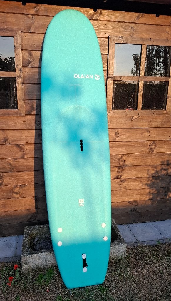 Surfboard softtop, 7'5" 80 liter, Ophalen, Zo goed als nieuw, Overige typen, Met vinnen