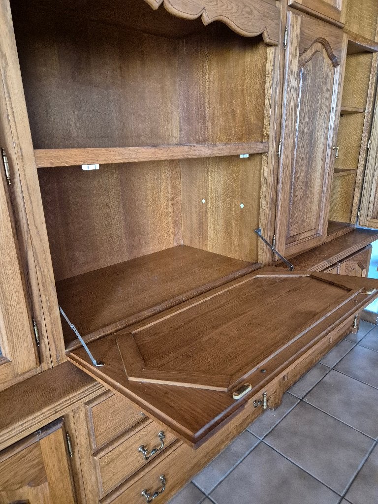 Massief Eiken Wandkast / Buffetkast, Ophalen, Gebruikt, 200 cm of meer, Rustiek
