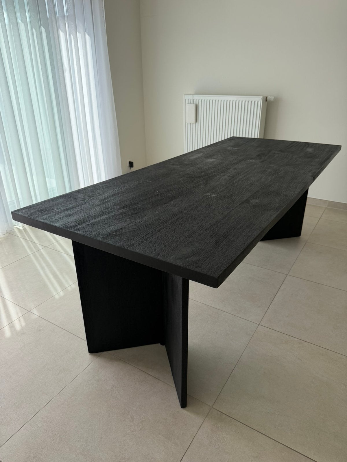 Stevige mangohouten eettafel 220  90 cm, Gebruikt, 200 cm of meer, Vijf personen of meer, Rechthoekig