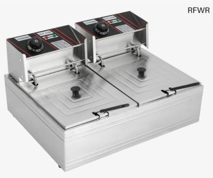 RFWR Elektrische dubbele friteuse 2 x 6 liter, Elektronische apparatuur, Frituurpannen, 4 liter of meer, Ophalen, Nieuw, Duo-friteuse