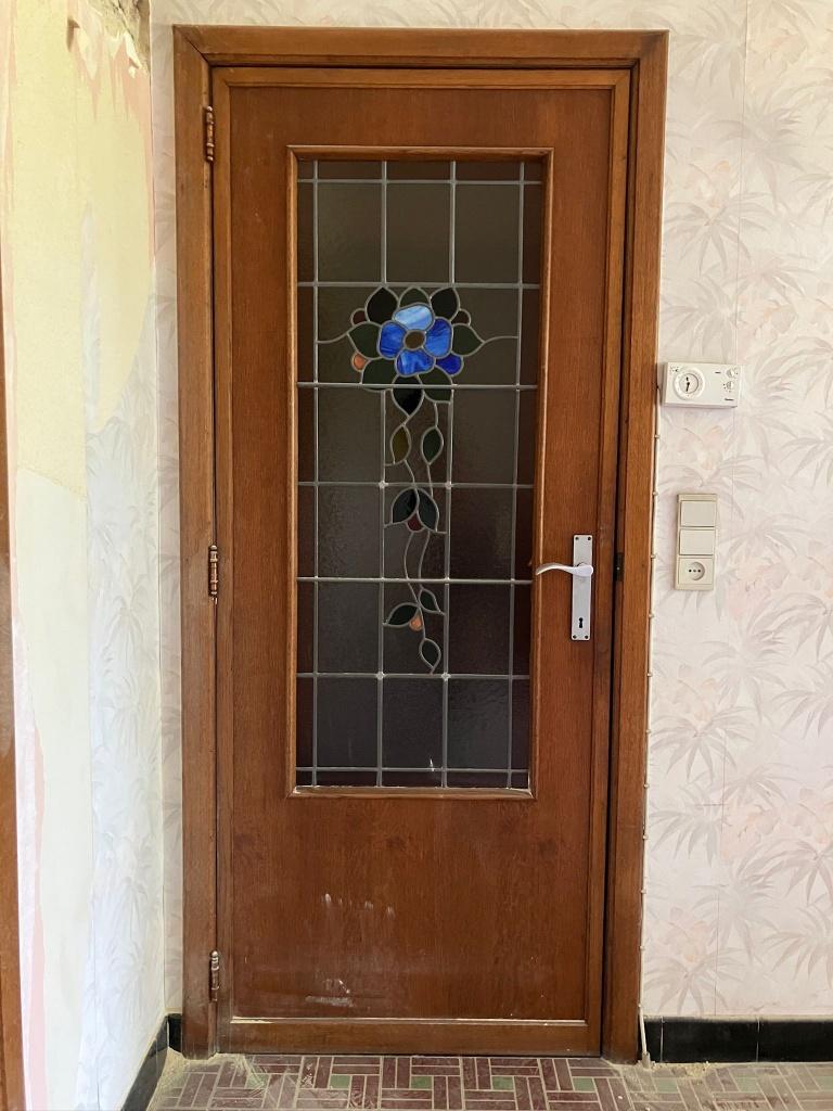 Authentieke houten deur met glas-in-lood vintage / art deco, Antiek en Kunst, Ophalen