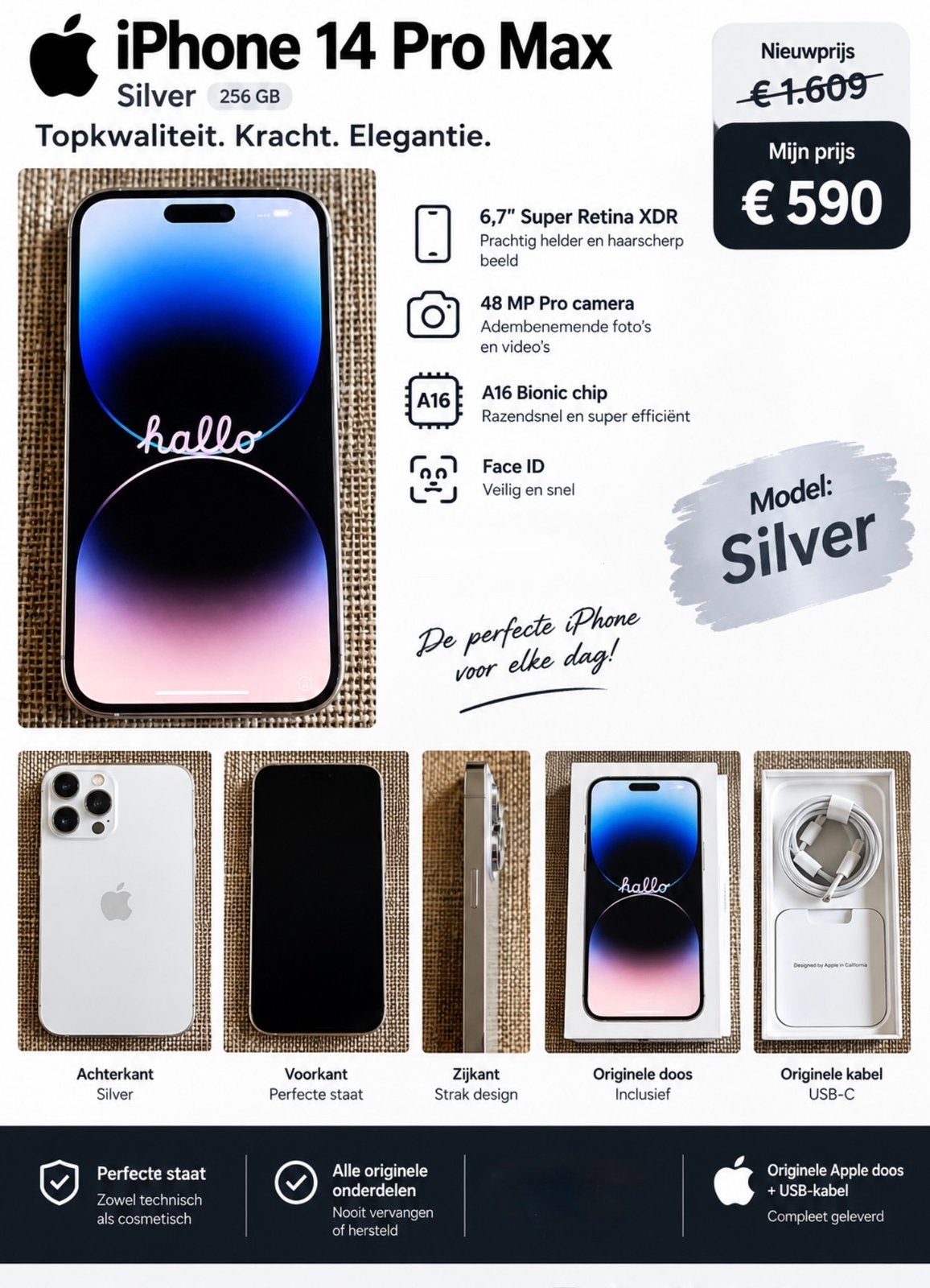 APPLE IPHONE 14 PRO MAX 256GB, SILVER! IN PERFECTE STAAT!, 256 GB, Ophalen of Verzenden, Zo goed als nieuw, Zonder simlock