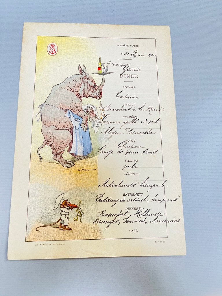 5 oude Vimar menukaarten 1900 Paquebot Yarra & Océanien, Antiek en Kunst, Ophalen of Verzenden