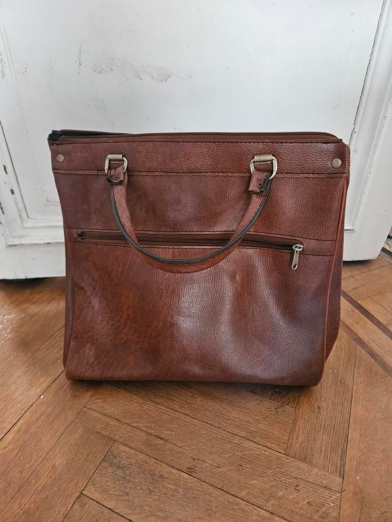 Vintage bruine leren shopper of schoudertas, Ophalen, Schoudertas