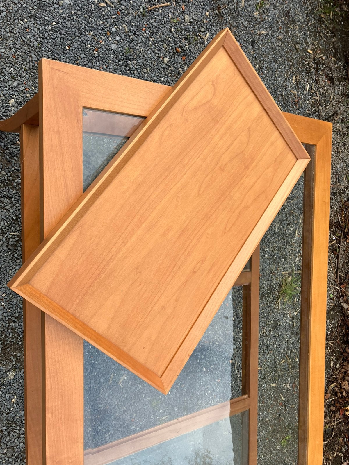 Table basse en bois avec verre et plateau, Enlèvement, Verre