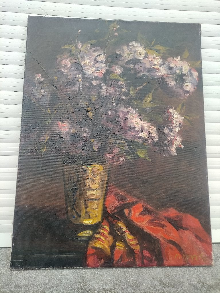 huile sur toile fleurs signe m kennis, Antiquités & Art, Enlèvement ou Envoi, Fleurs, Toile