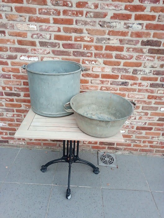 grote zinken ketel + teil, Ophalen, Overige materialen, Gebruikt, Rond