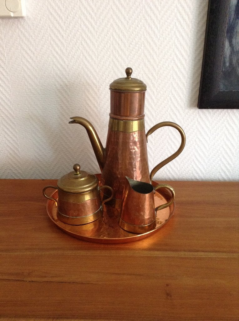 Service à café en cuivre, service à thé avec soucoupe, Enlèvement ou Envoi, Cuivre