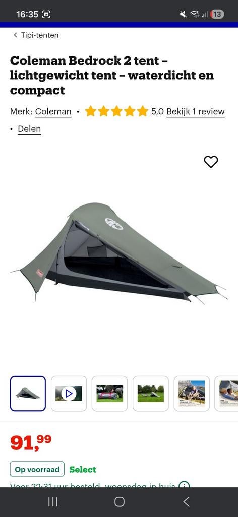 Tent.  2 personen. Coleman, Caravans en Kamperen, Ophalen, Gebruikt, Tot en met 2