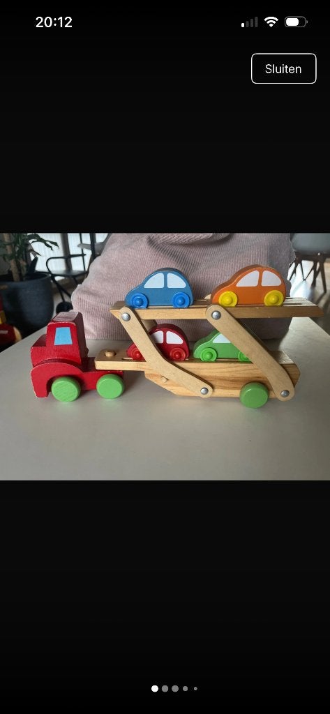 Houten vrachtwagen met 4 auto’s, Kinderen en Baby's, Speelgoed |Speelgoedvoertuigen, Ophalen, Gebruikt