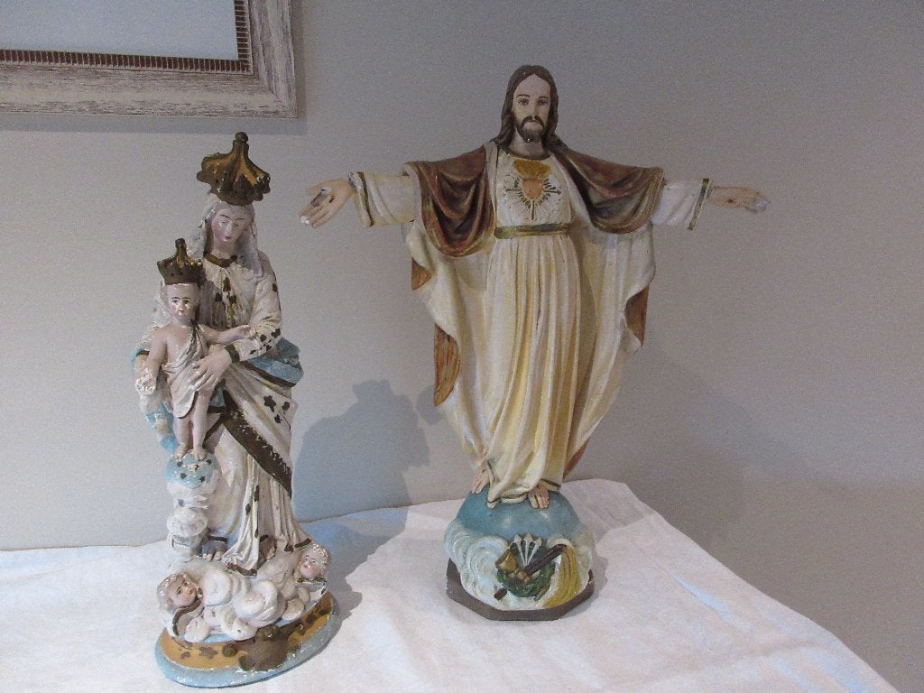 Oude heiligenbeelden H. HART Christus en Maria O.L. Vrouw, Ophalen