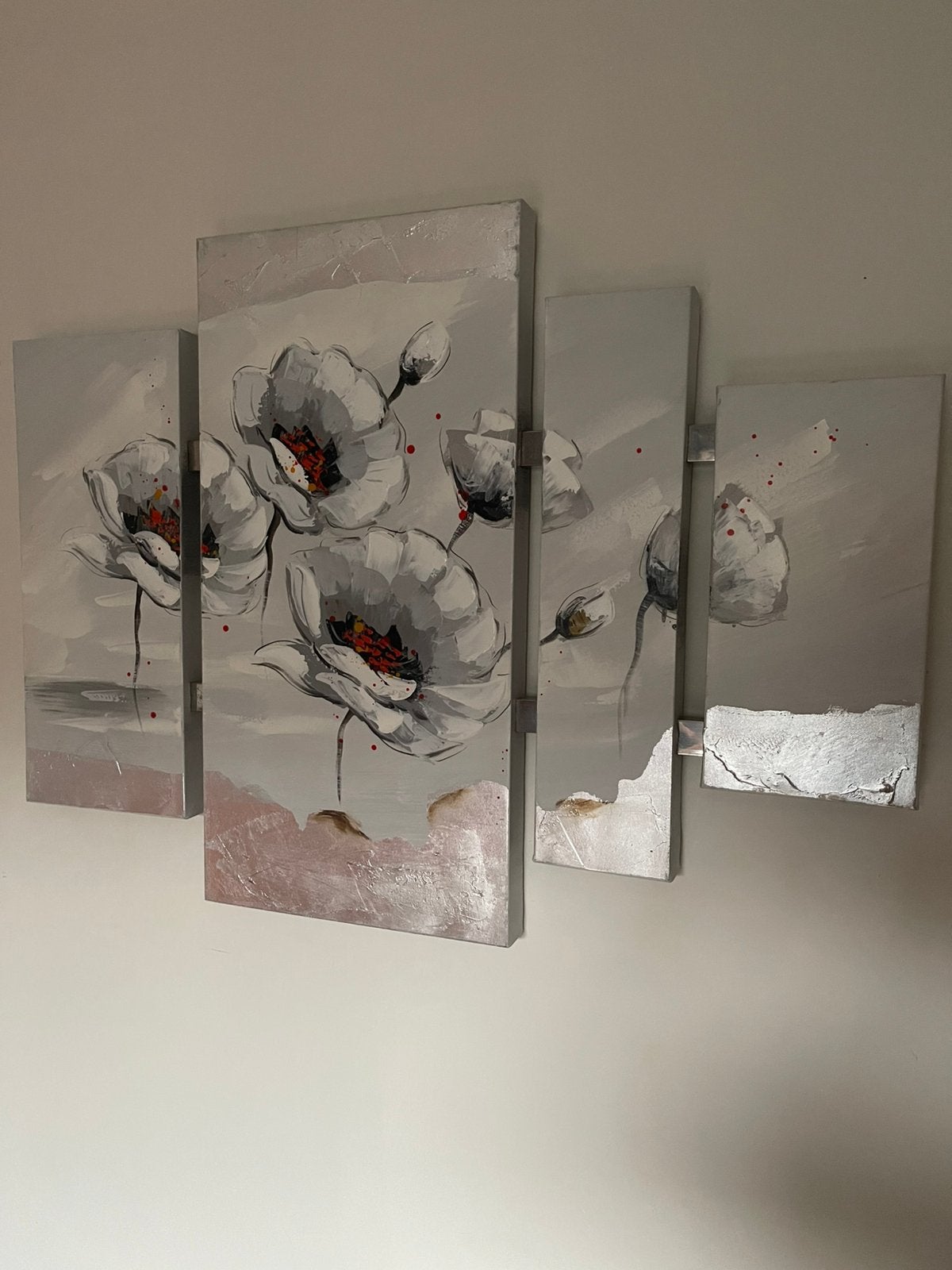 Modern schilderij 4 luik bloemen, Antiek en Kunst, Ophalen