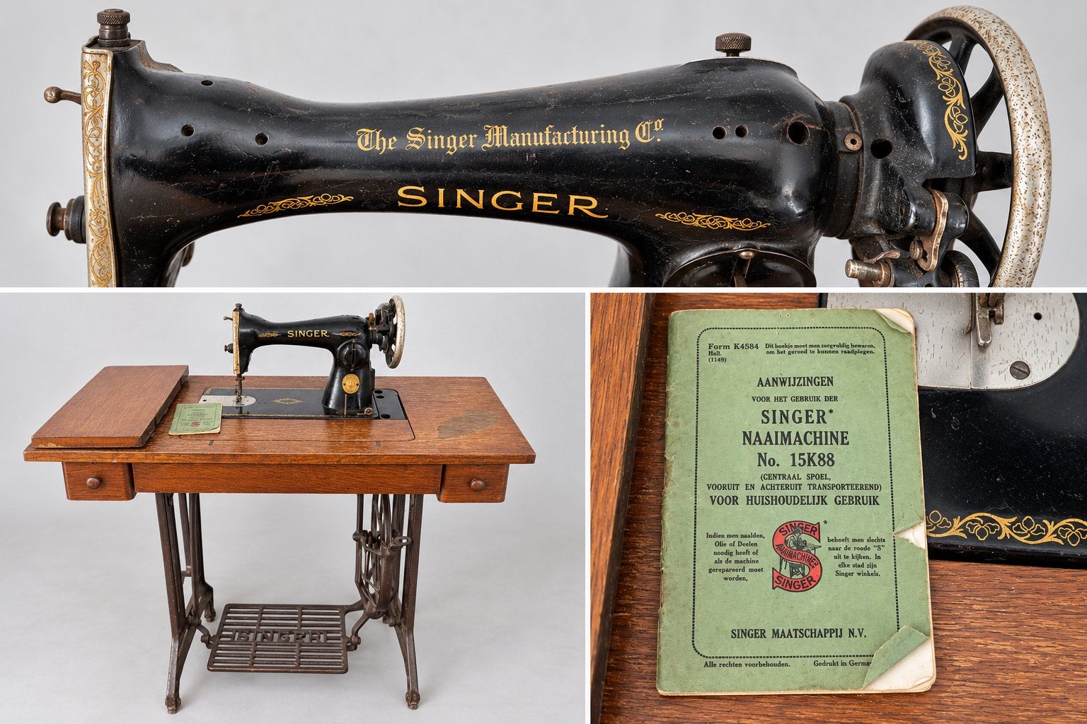 Antieke Singer 15K88 trapnaaimachine met handleiding, Ophalen
